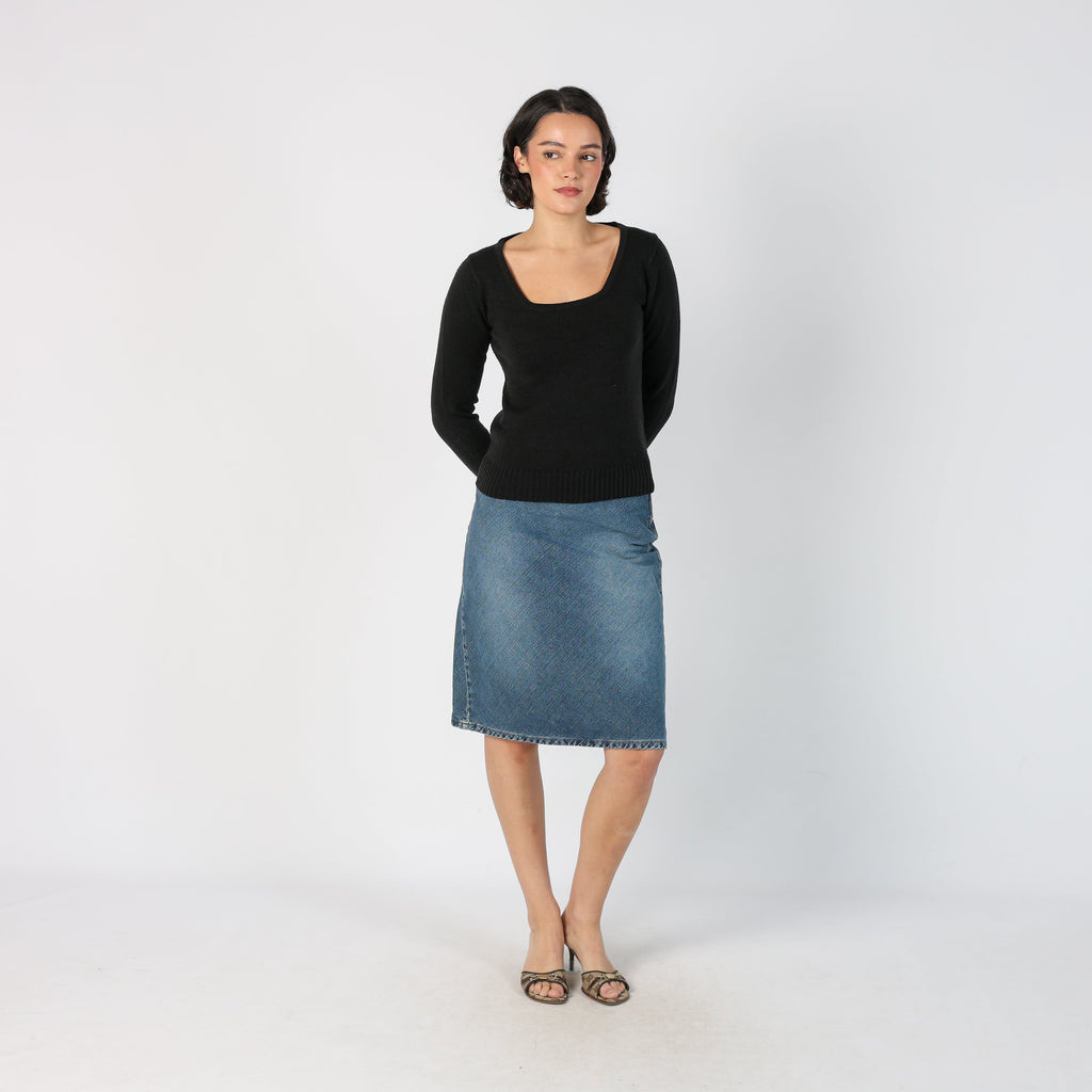 Blue Y2K Sisley Denim Midi Skirt (S)