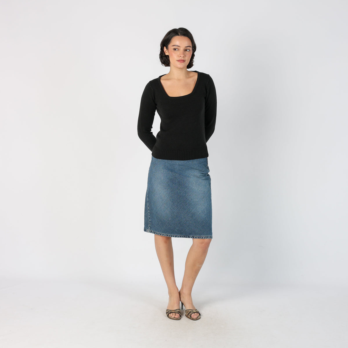 Blue Y2K Sisley Denim Midi Skirt (S)