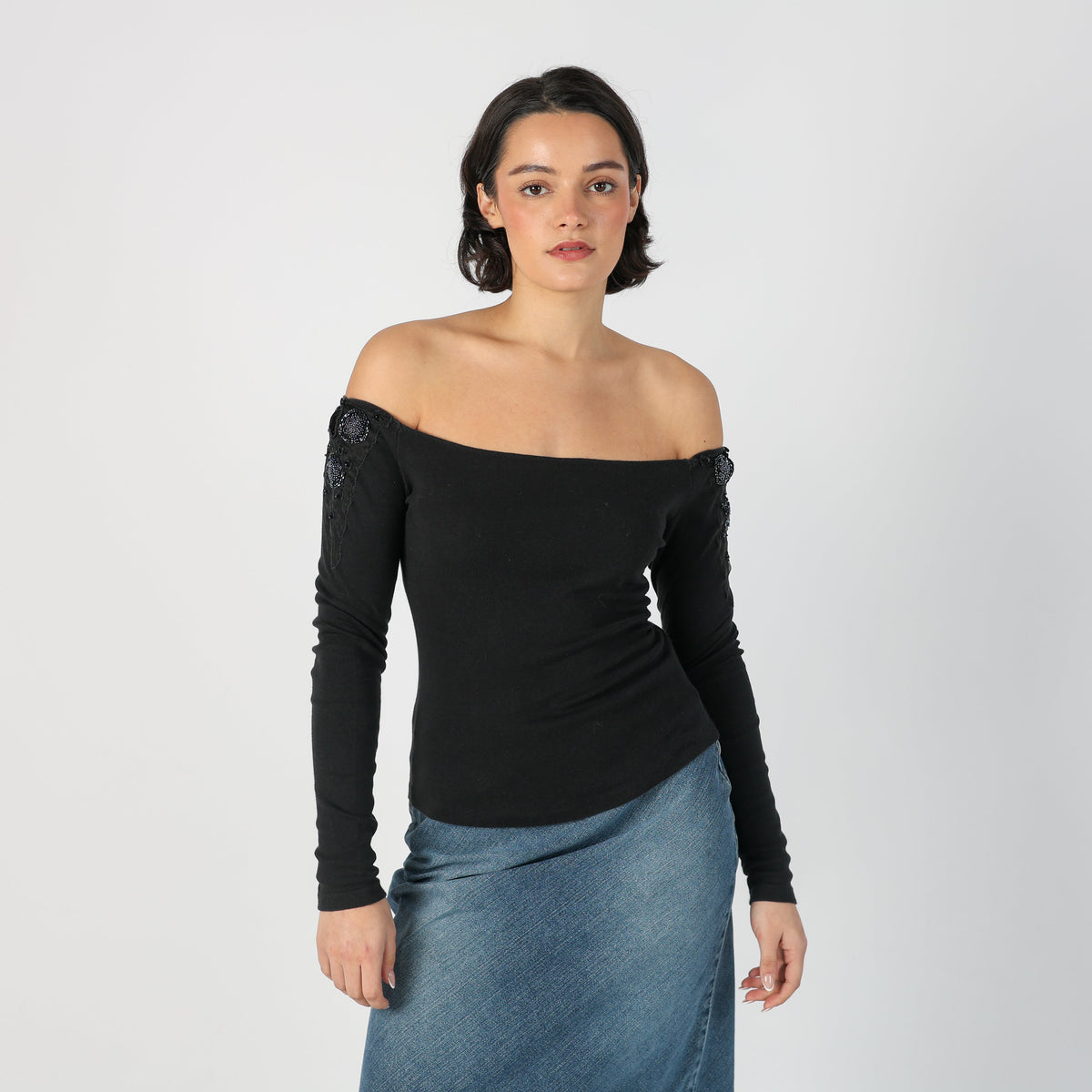 Black Y2K Sisley Bardot Top (XS)