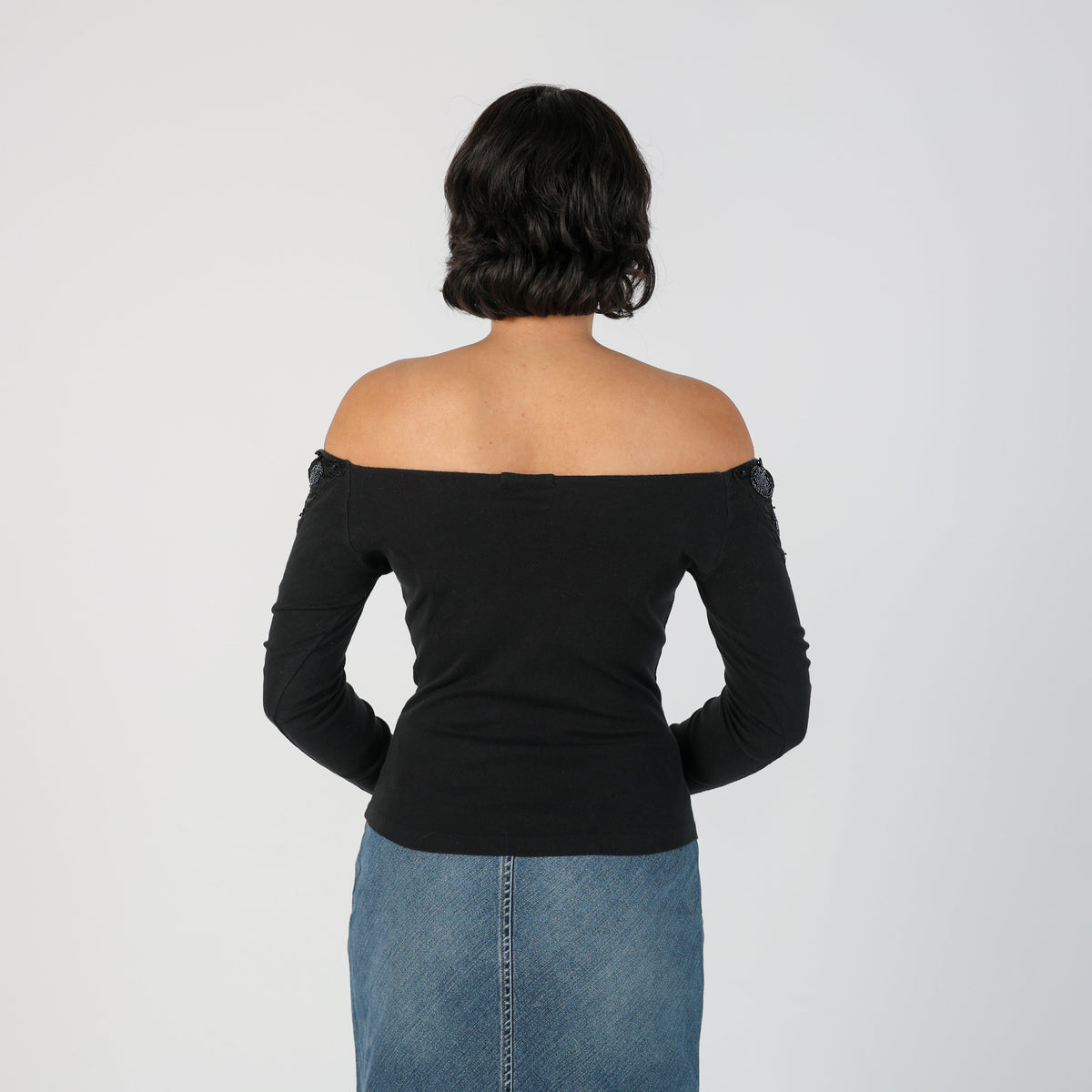 Black Y2K Sisley Bardot Top (XS)