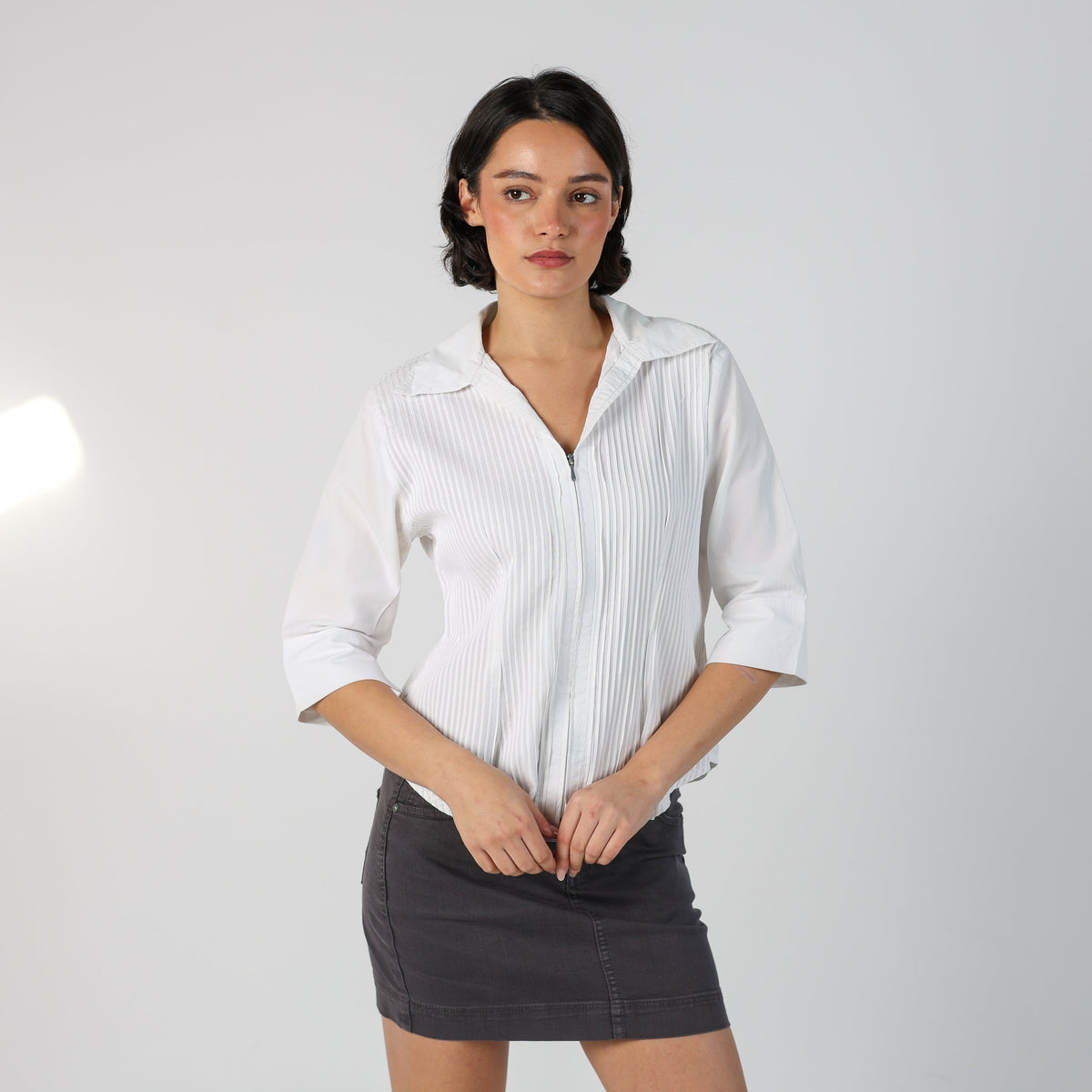 White Y2K Rayure Shirt (M)