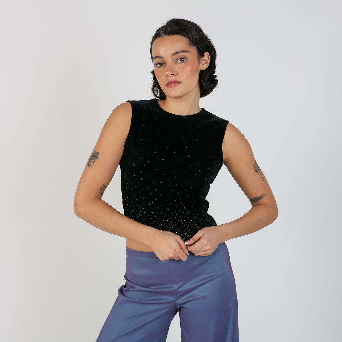 Black Y2K Specchio Woven Vest (XS)