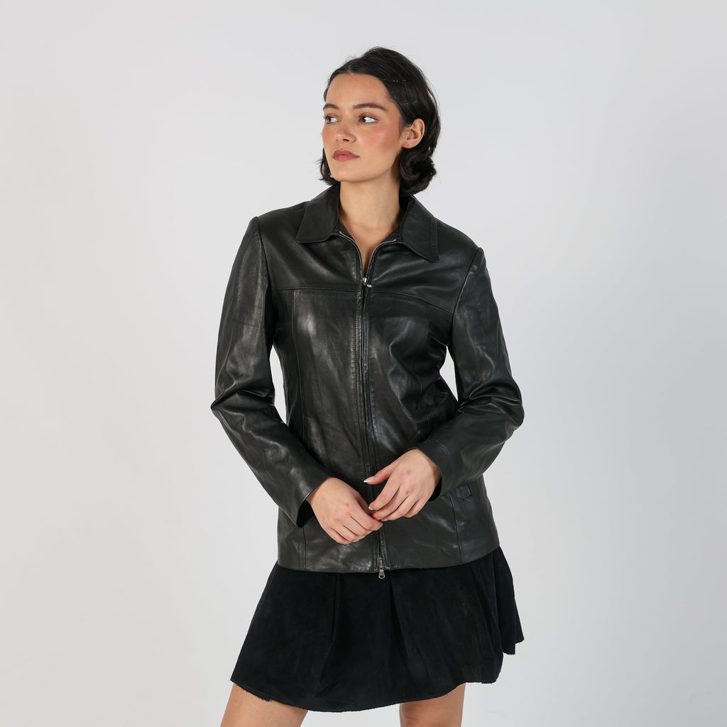 Black Y2K Made in Italy Leather Jacket (S)