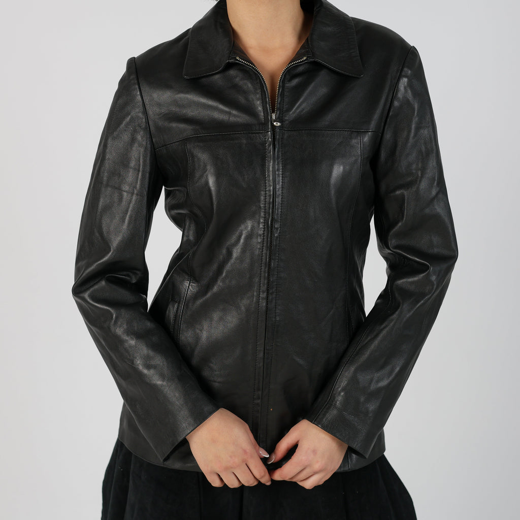 Black Y2K Made in Italy Leather Jacket (S)