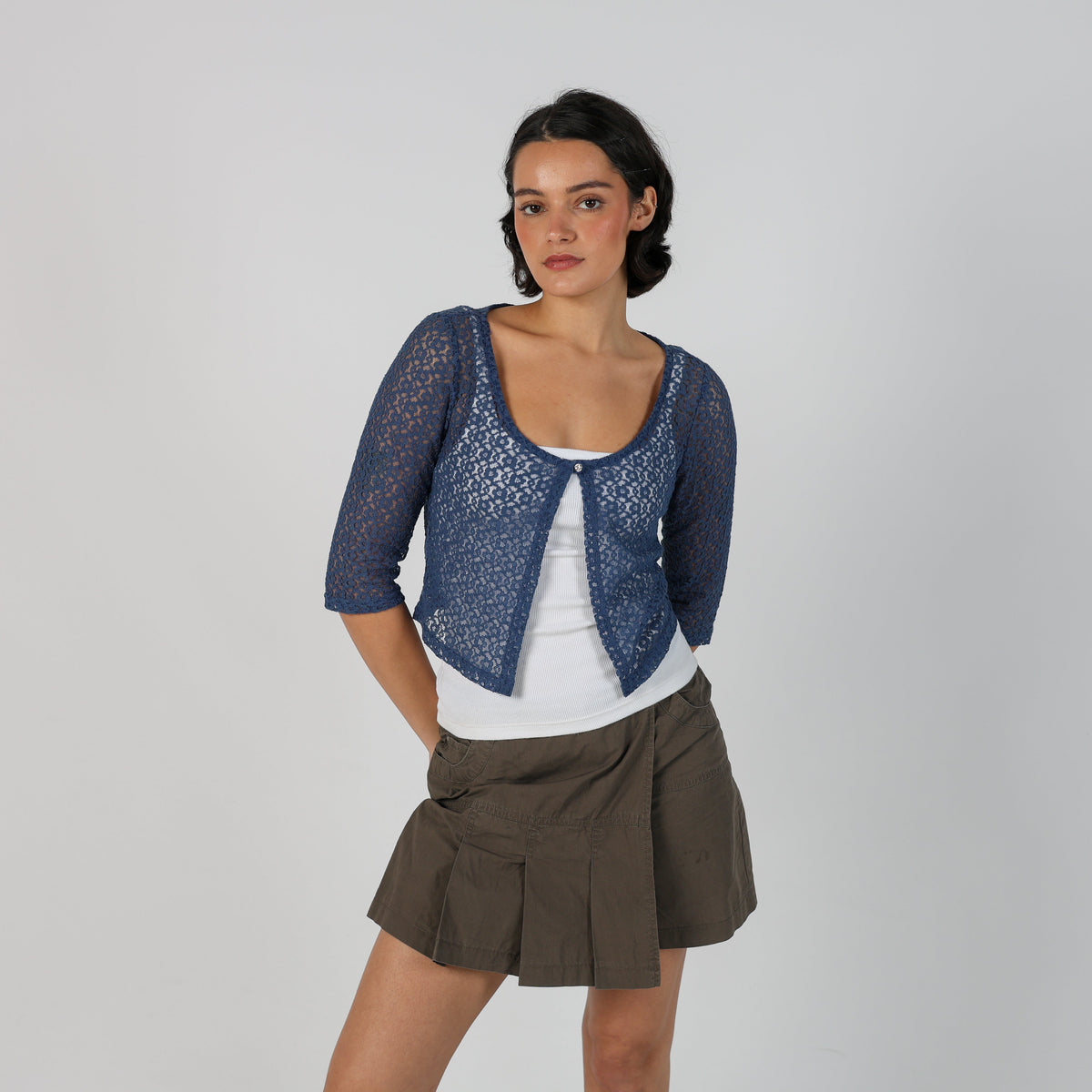 Blue Y2K Made in Italy Lace Cardigan (S)