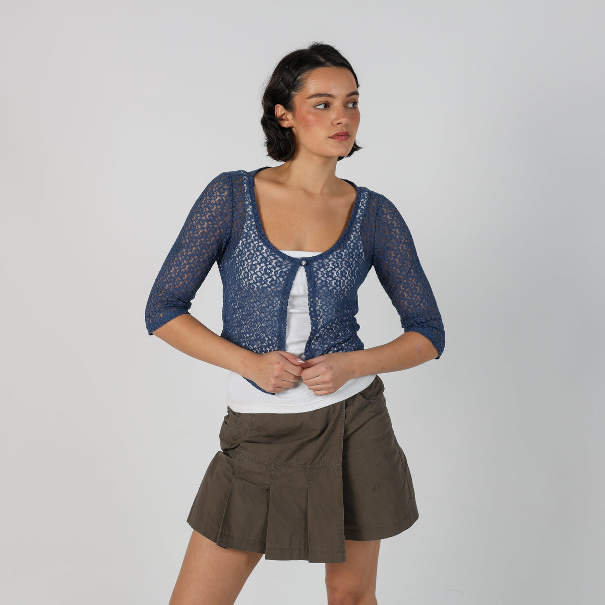 Blue Y2K Made in Italy Lace Cardigan (S)