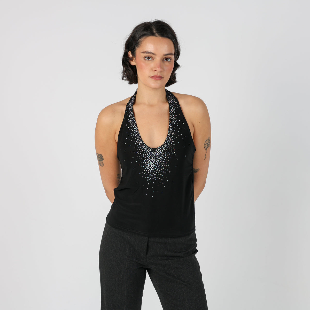 Black Y2K Woven Top (XS)