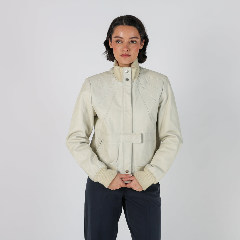 Cream Y2K Leather Jacket (S)