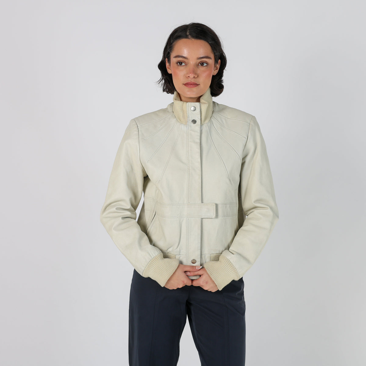 Cream Y2K Leather Jacket (S)