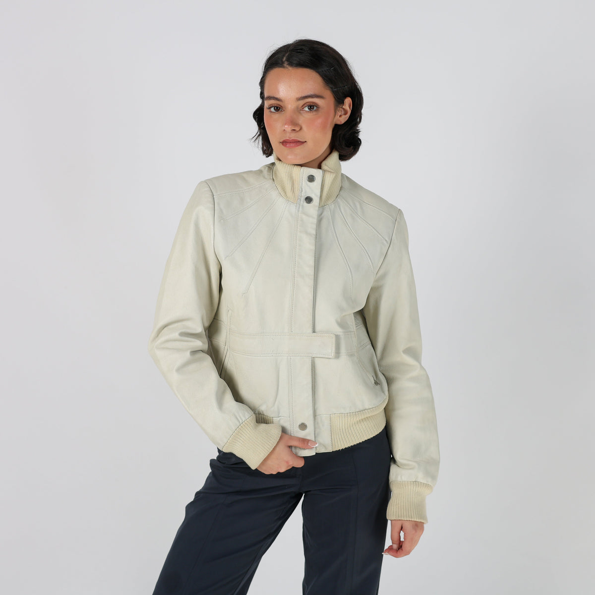 Cream Y2K Leather Jacket (S)