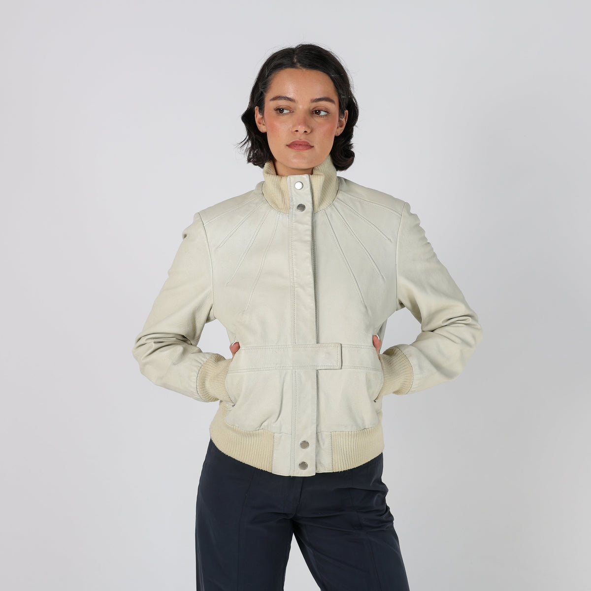 Cream Y2K Leather Jacket (S)