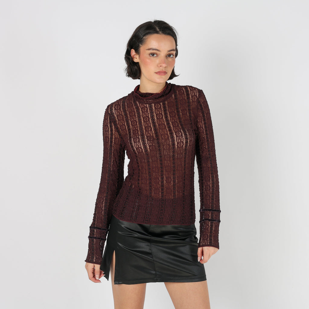 Brown Y2K Marella Long Sleeve Top Sheer (S)