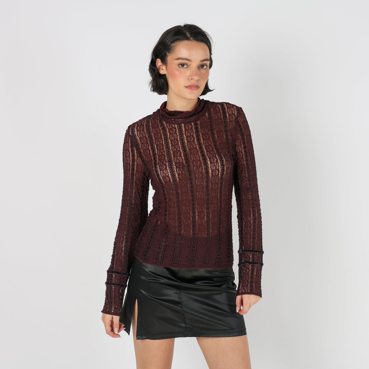 Brown Y2K Marella Long Sleeve Top Sheer (S)
