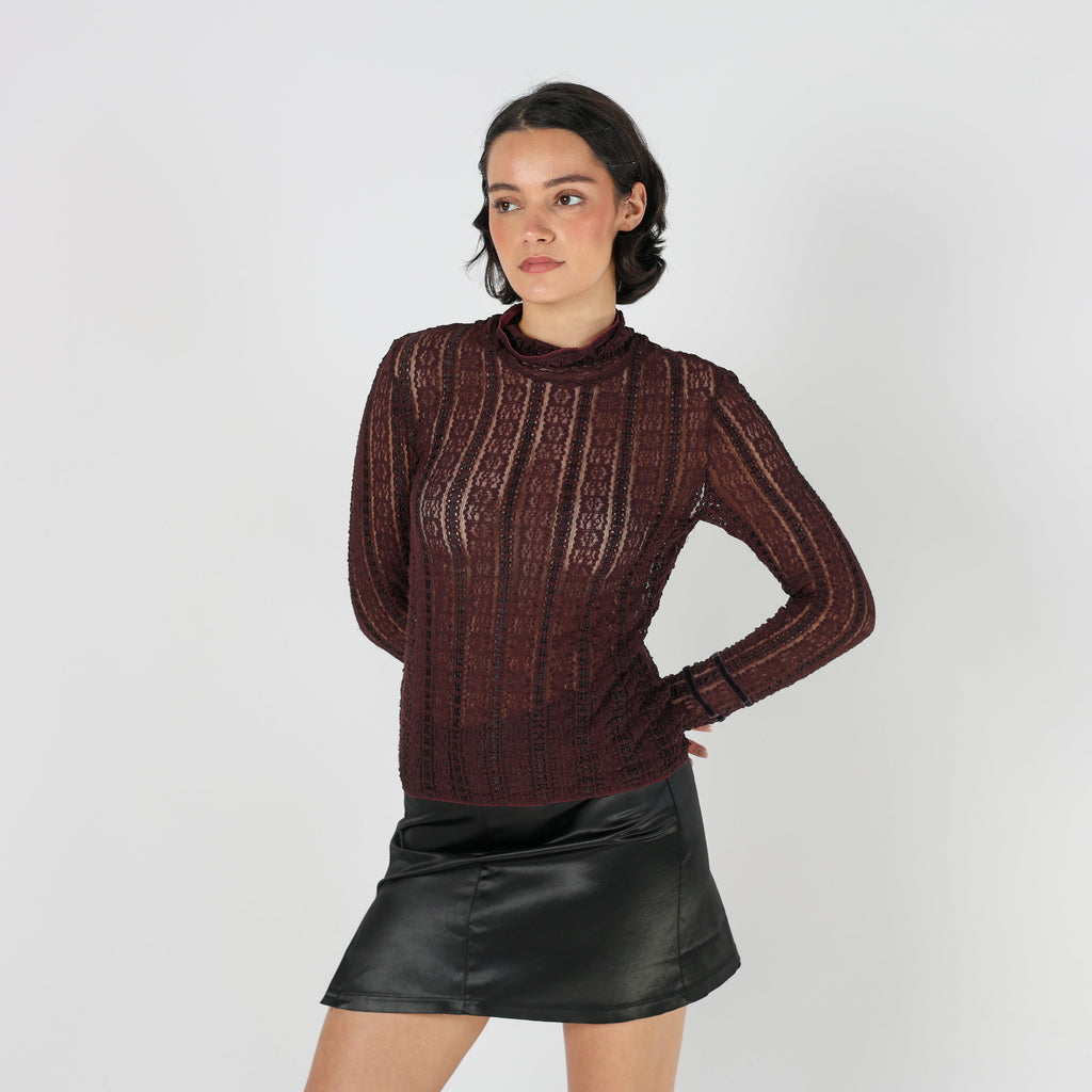 Brown Y2K Marella Long Sleeve Top Sheer (S)