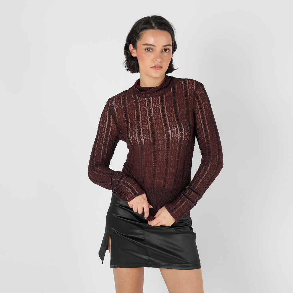 Brown Y2K Marella Long Sleeve Top Sheer (S)