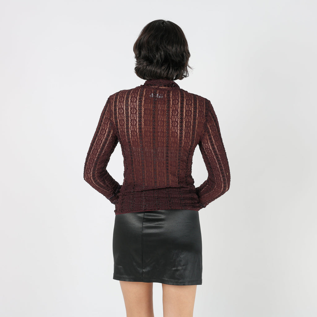 Brown Y2K Marella Long Sleeve Top Sheer (S)