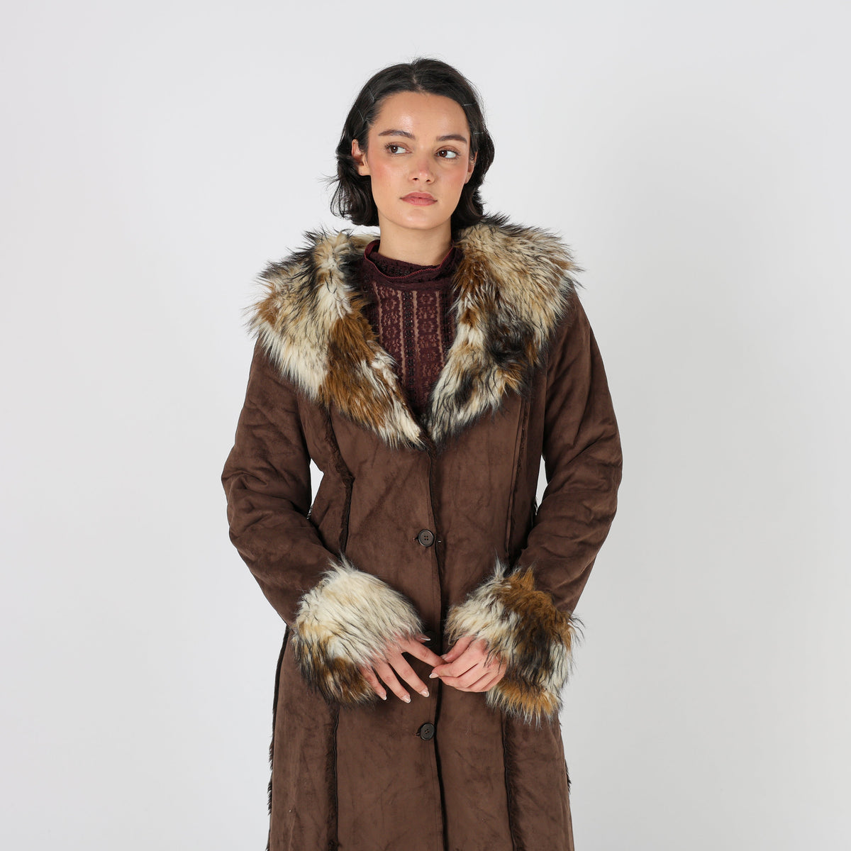 Brown Y2K Afghan Coat (M)