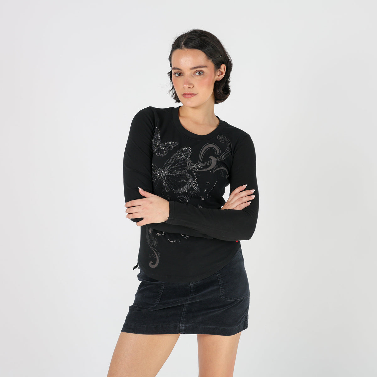 Black Y2K Fly Girl Long Sleeve Top (S)