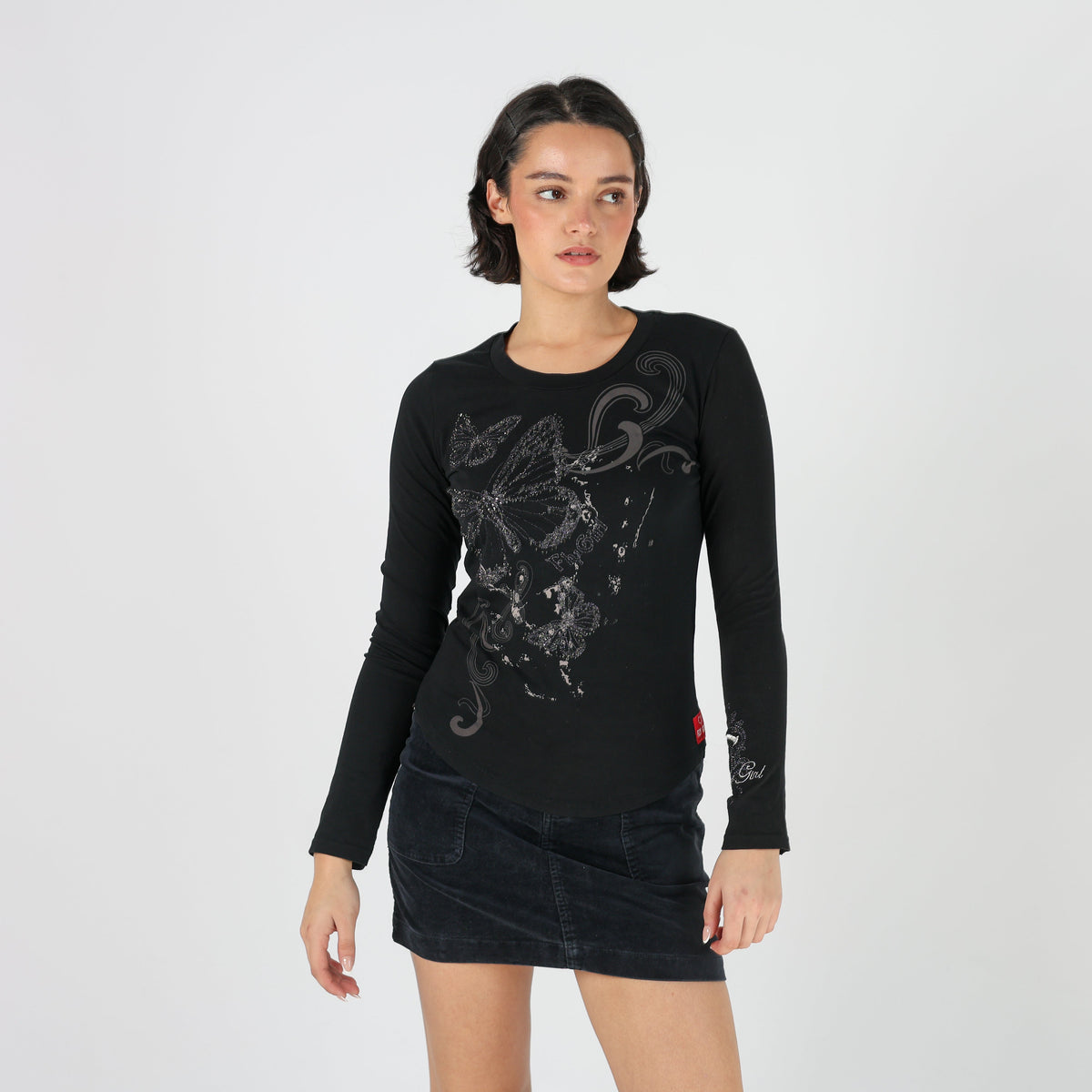 Black Y2K Fly Girl Long Sleeve Top (S)