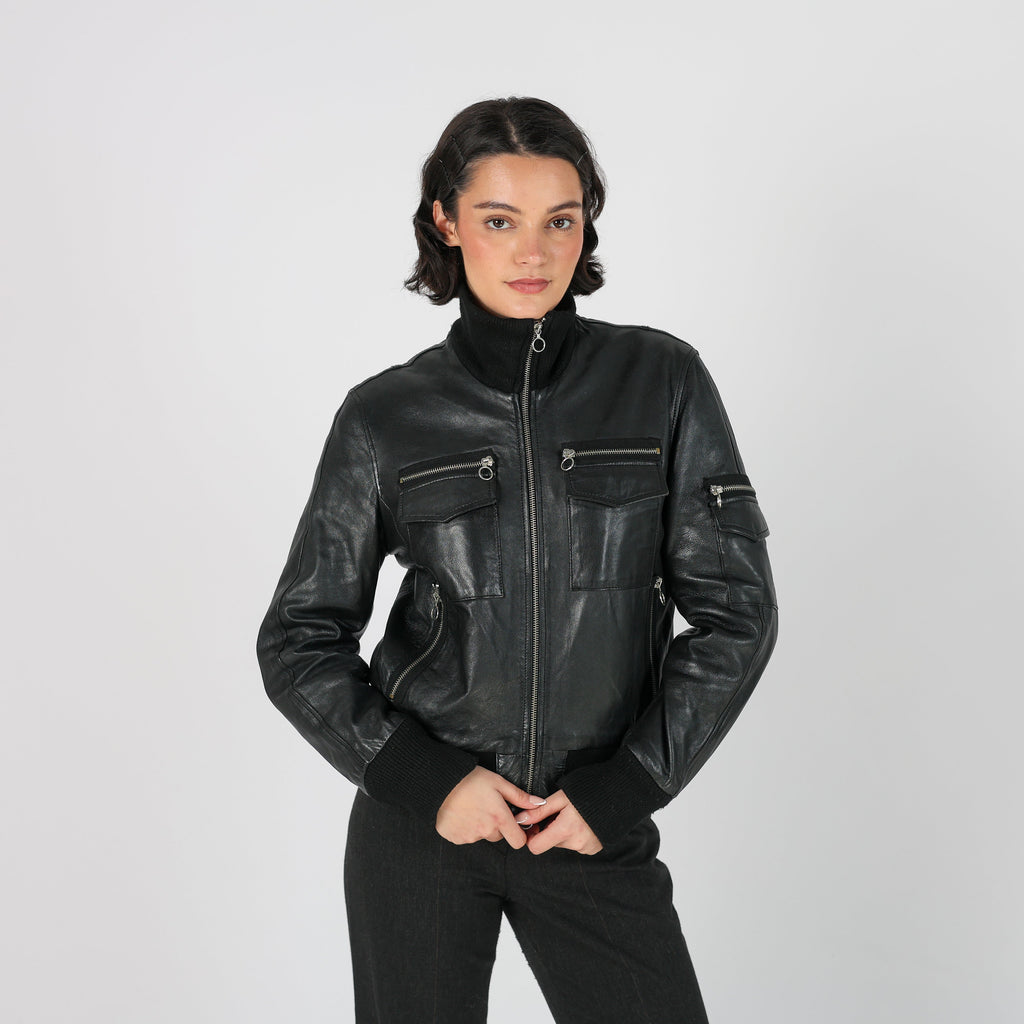 Black Y2K Vera Pelle Leather Jacket (S)