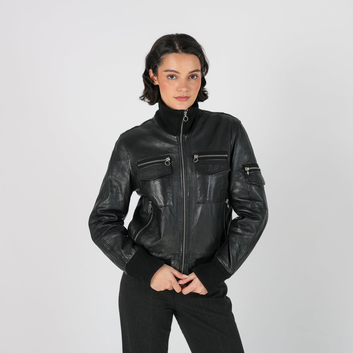 Black Y2K Vera Pelle Leather Jacket (S)