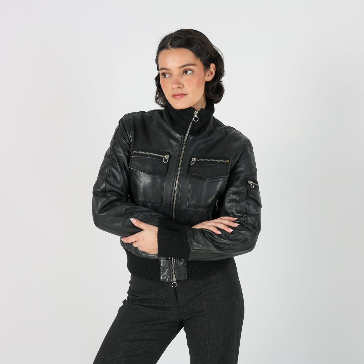 Black Y2K Vera Pelle Leather Jacket (S)