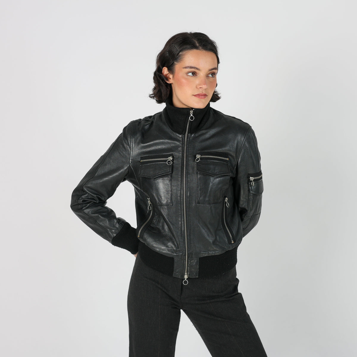 Black Y2K Vera Pelle Leather Jacket (S)