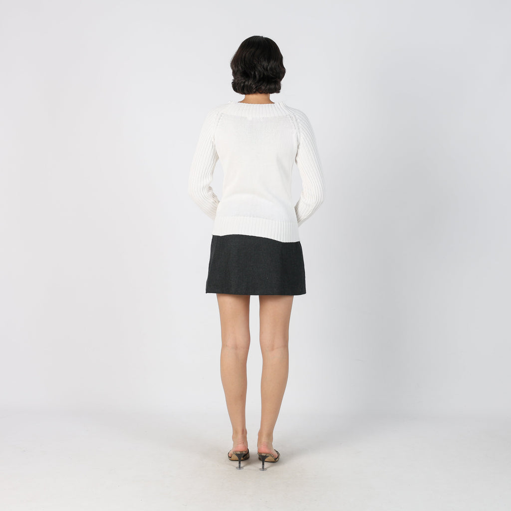 Charcoal Grey Y2K Made in Italy Woven Mini Skirt Wool (S)
