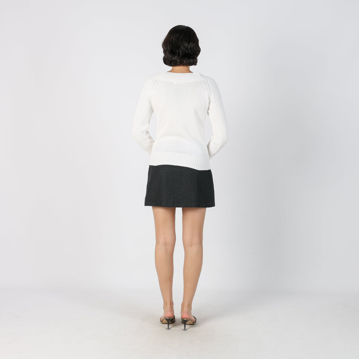 Charcoal Grey Y2K Made in Italy Woven Mini Skirt Wool (S)