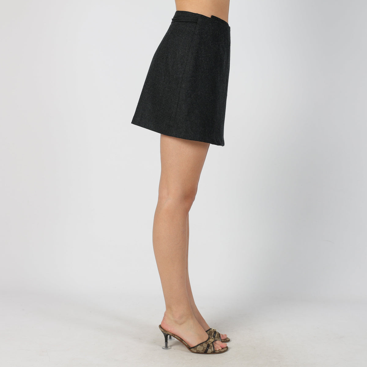 Charcoal Grey Y2K Made in Italy Woven Mini Skirt Wool (S)