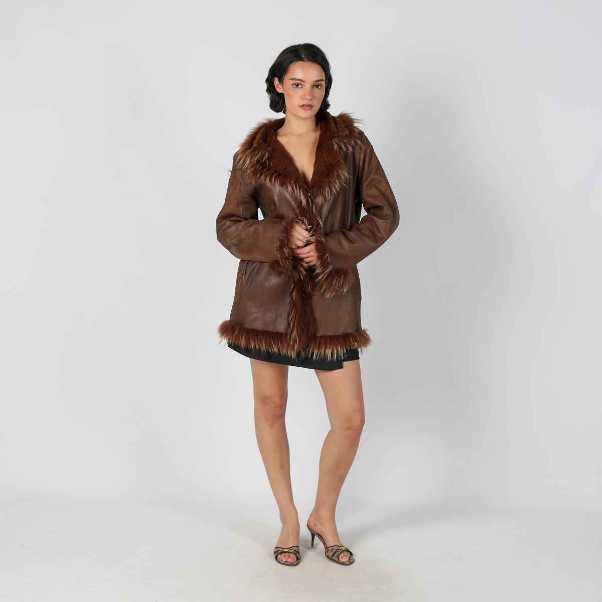 Brown Y2K Afghan Coat Faux Fur (M)
