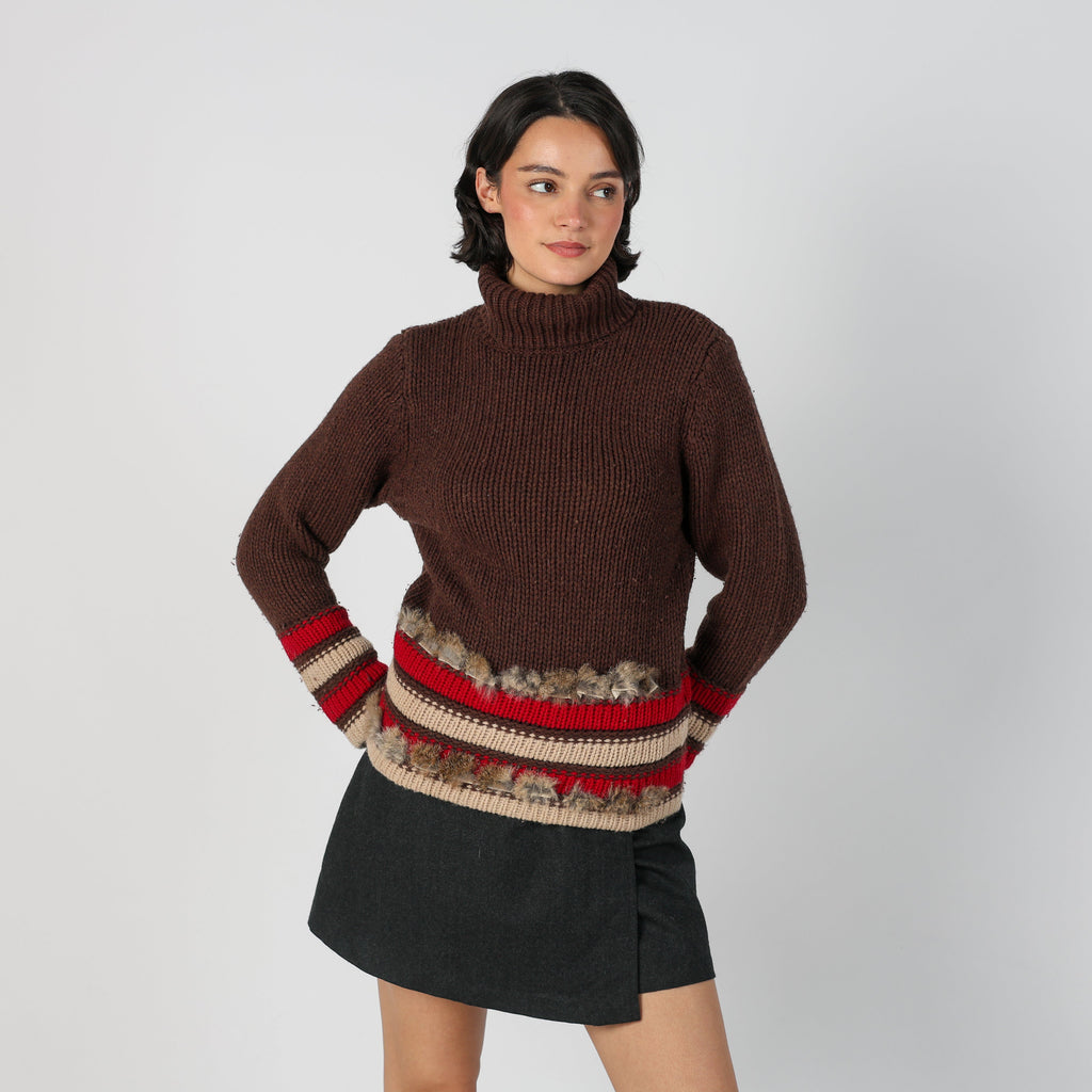 Brown Y2K Knitted Jumper Wool Blend (S)