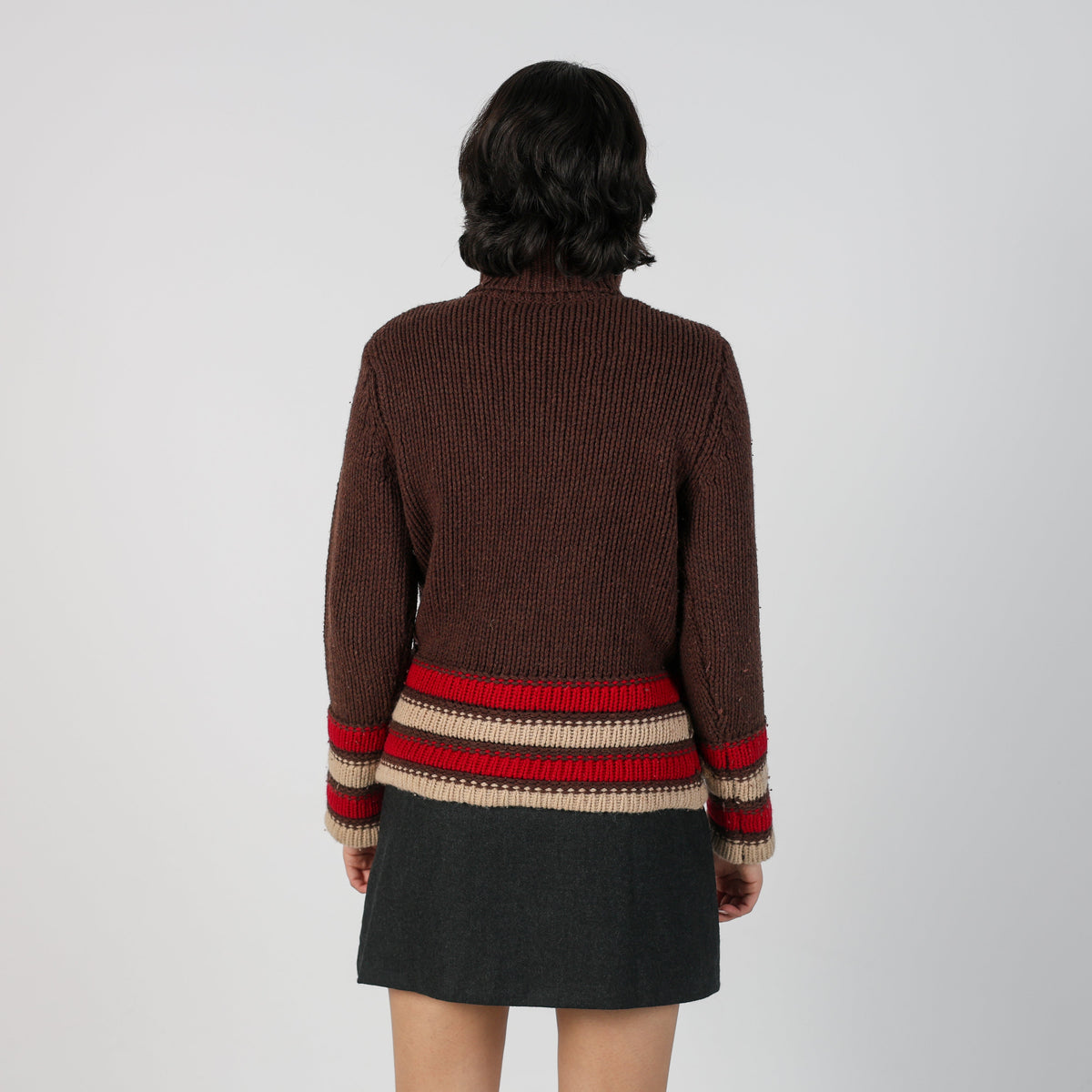 Brown Y2K Knitted Jumper Wool Blend (S)