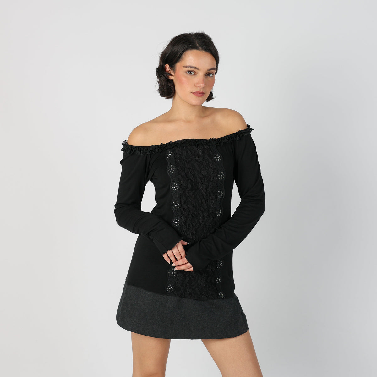 Black Y2K Long Sleeve Top (S)