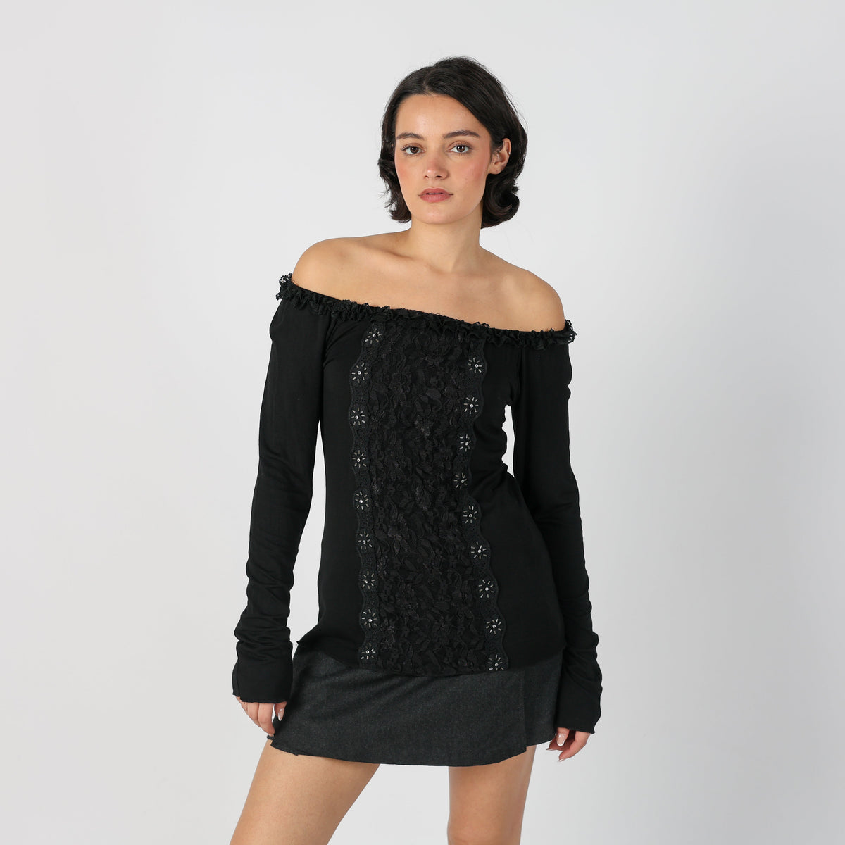 Black Y2K Long Sleeve Top (S)
