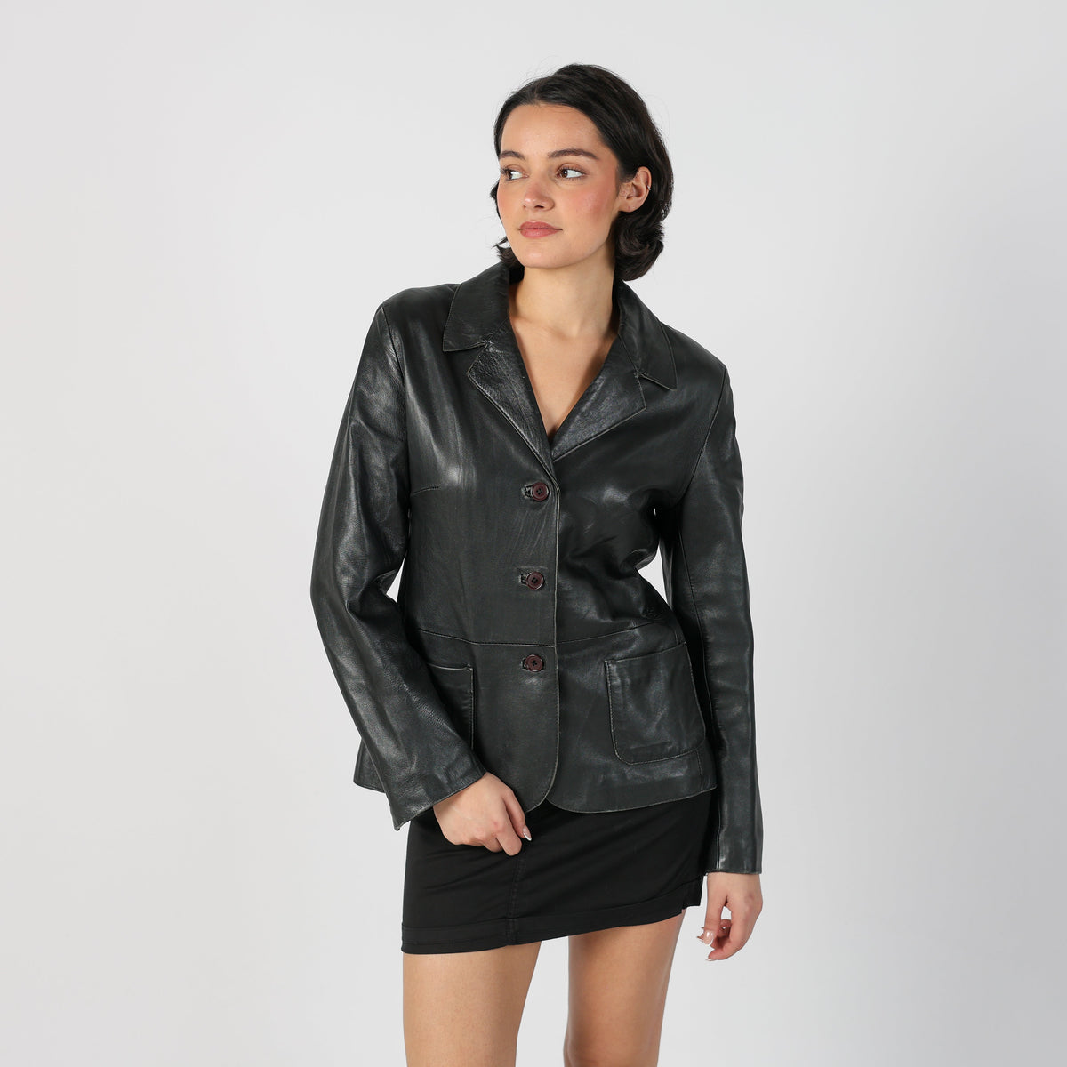 Black 90s Made in Italy Leather Jacket (S)