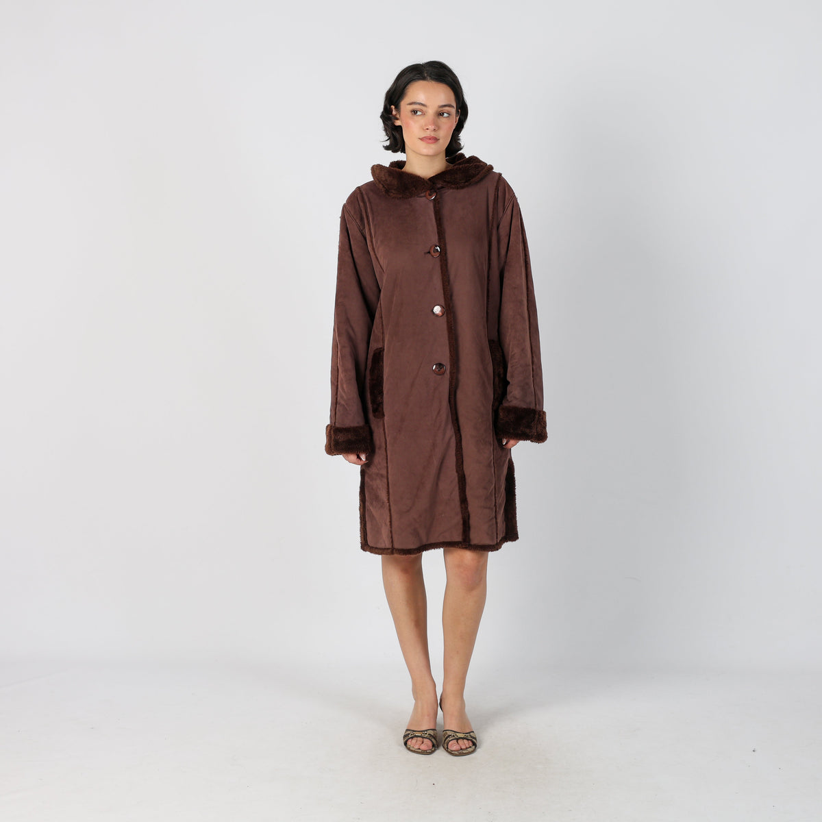 Brown Y2K Made in Italy Afghan Coat (M)