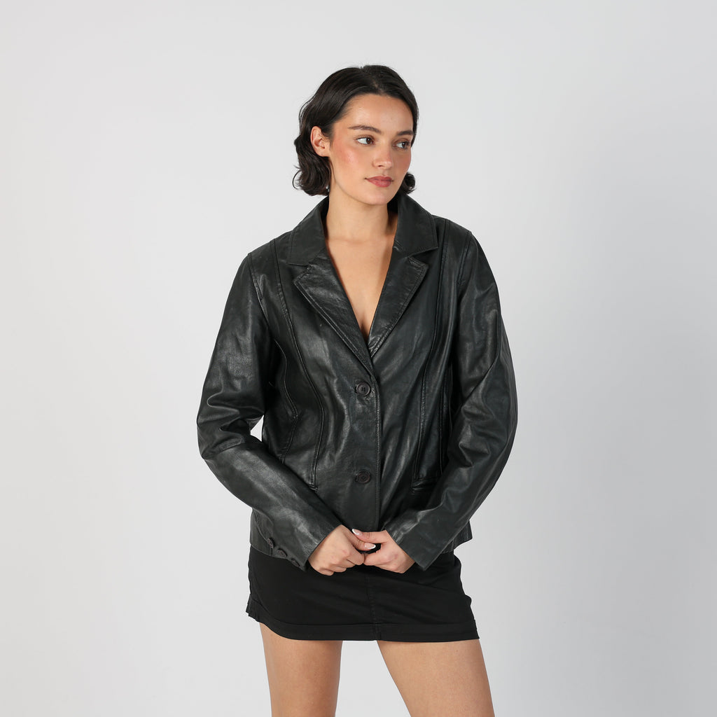 Black Y2K Conbipel Leather Jacket Lamb (M)