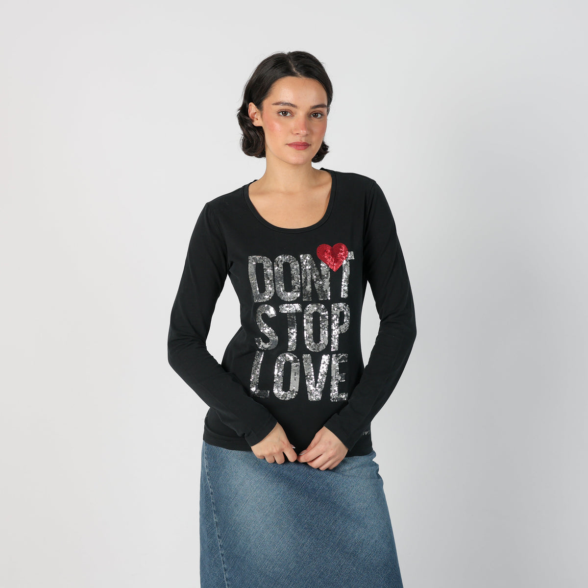 Black Y2K Armani Jeans Long Sleeve Top Don't Stop Love (S)