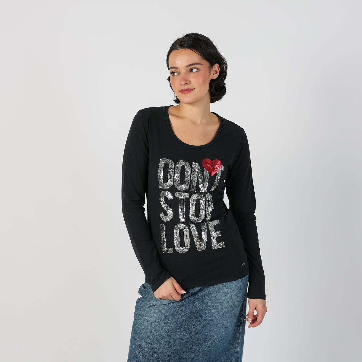 Black Y2K Armani Jeans Long Sleeve Top Don't Stop Love (S)