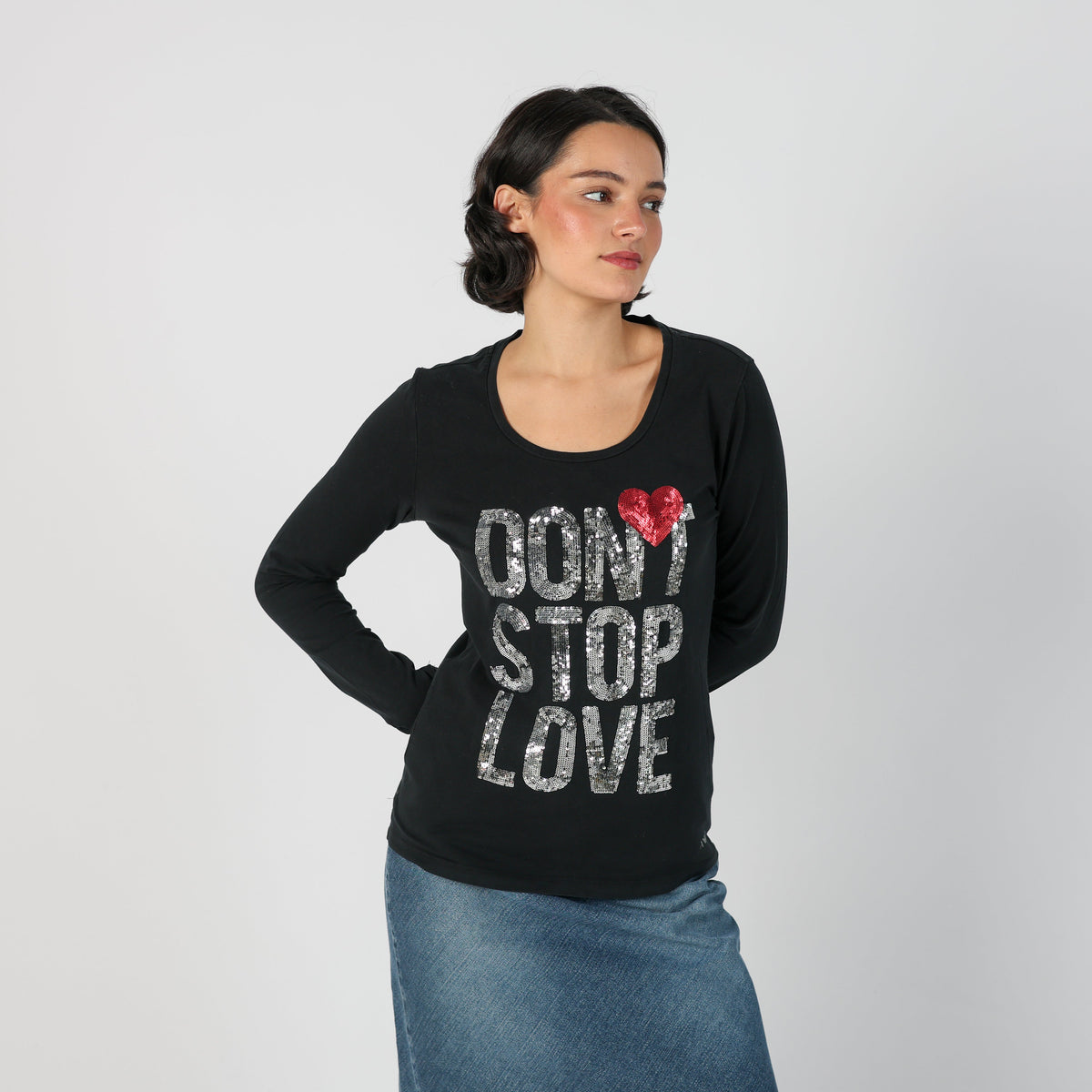 Black Y2K Armani Jeans Long Sleeve Top Don't Stop Love (S)