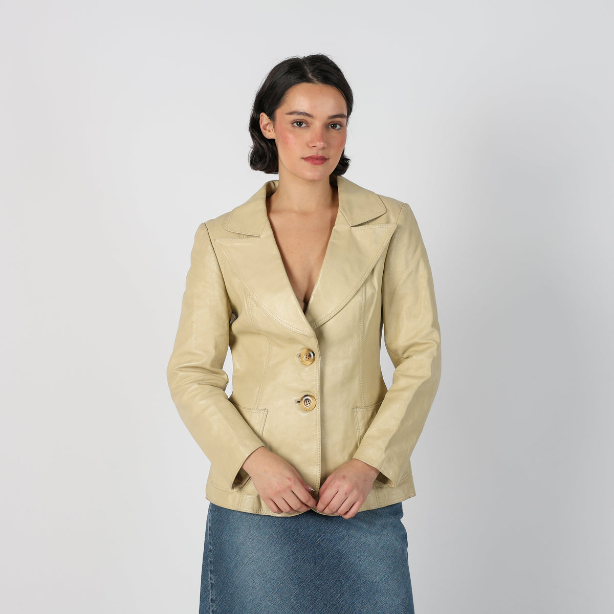 Cream 90s Leather Jacket (S)