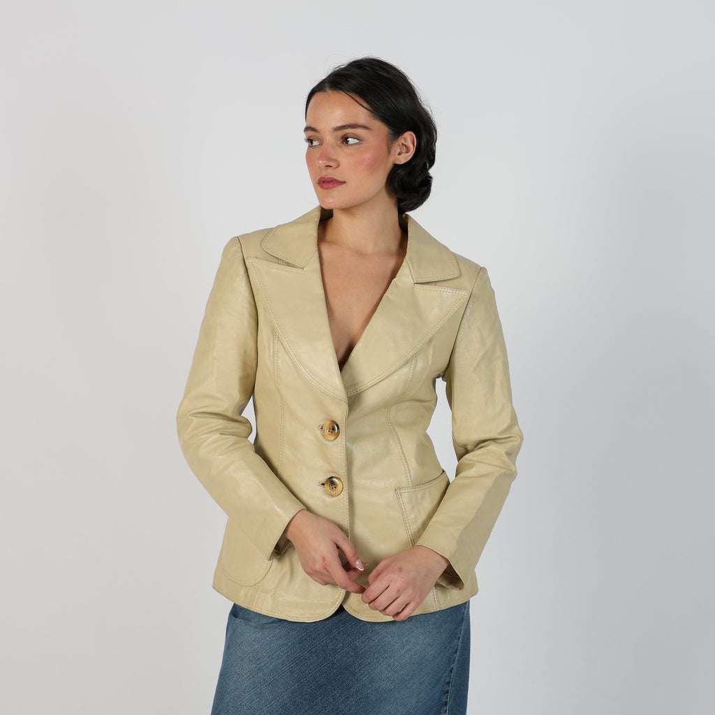 Cream 90s Leather Jacket (S)