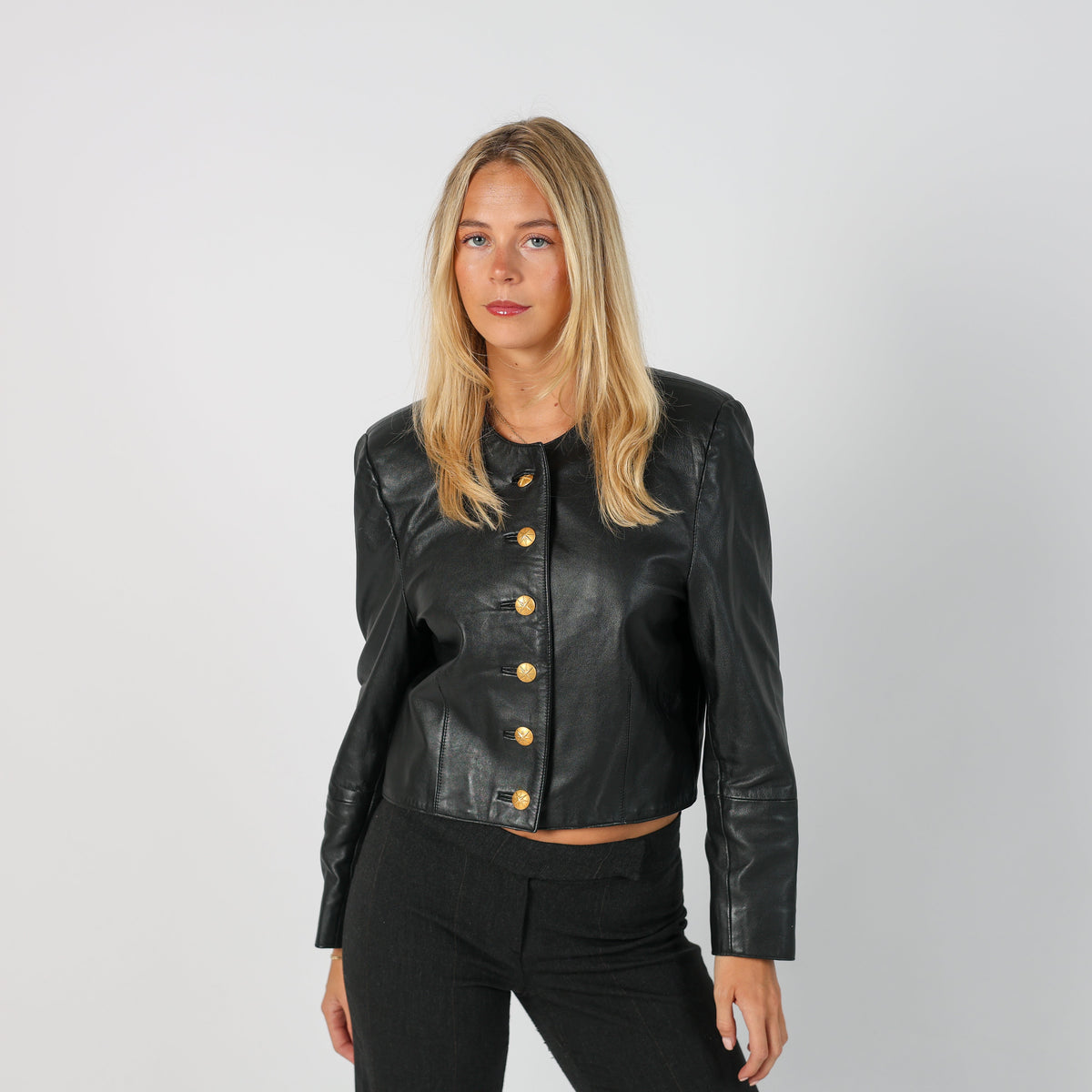 Black Y2K Fleur de Peau Leather Jacket (M)