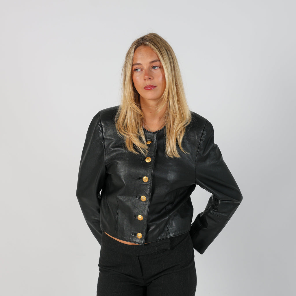 Black Y2K Fleur de Peau Leather Jacket (M)