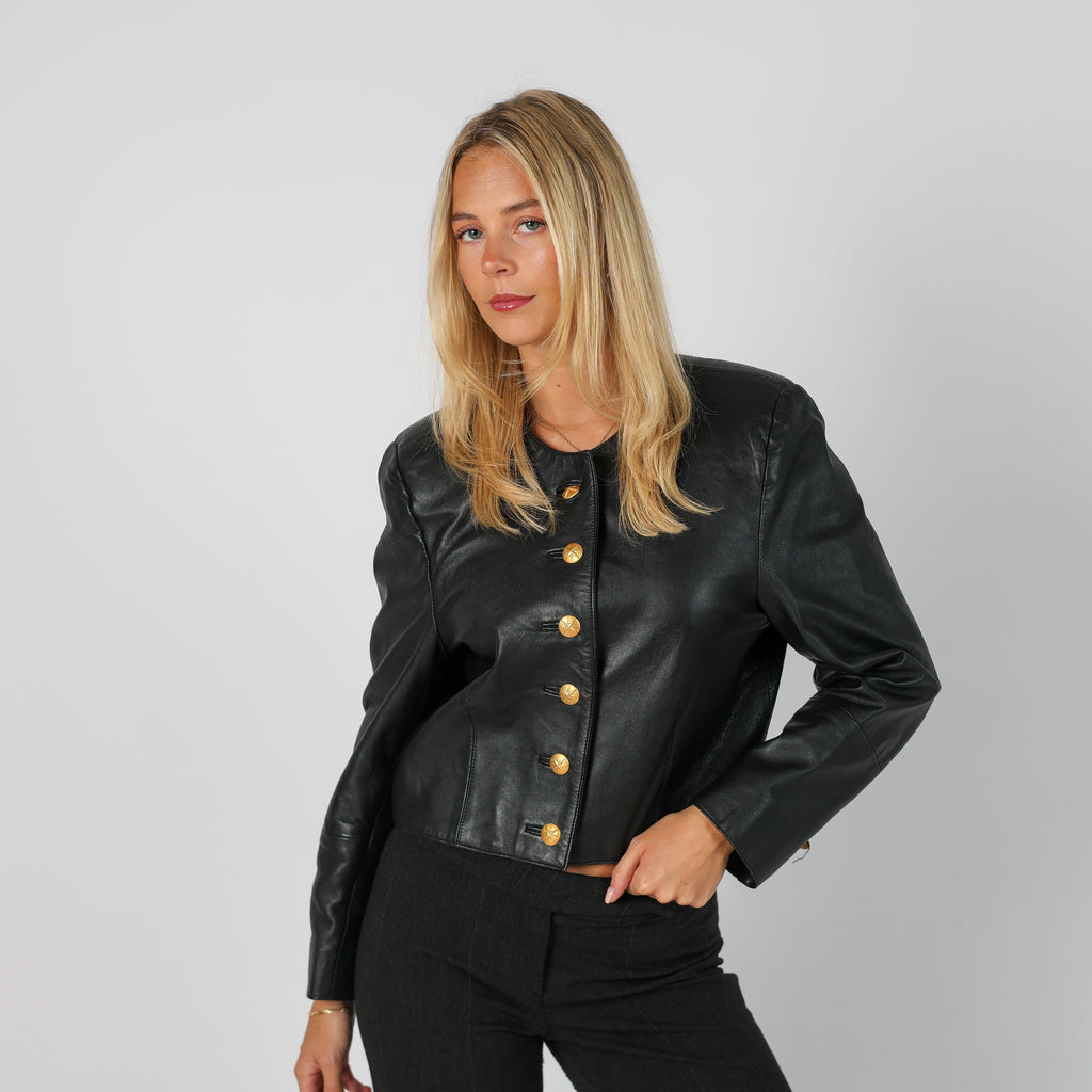 Black Y2K Fleur de Peau Leather Jacket (M)