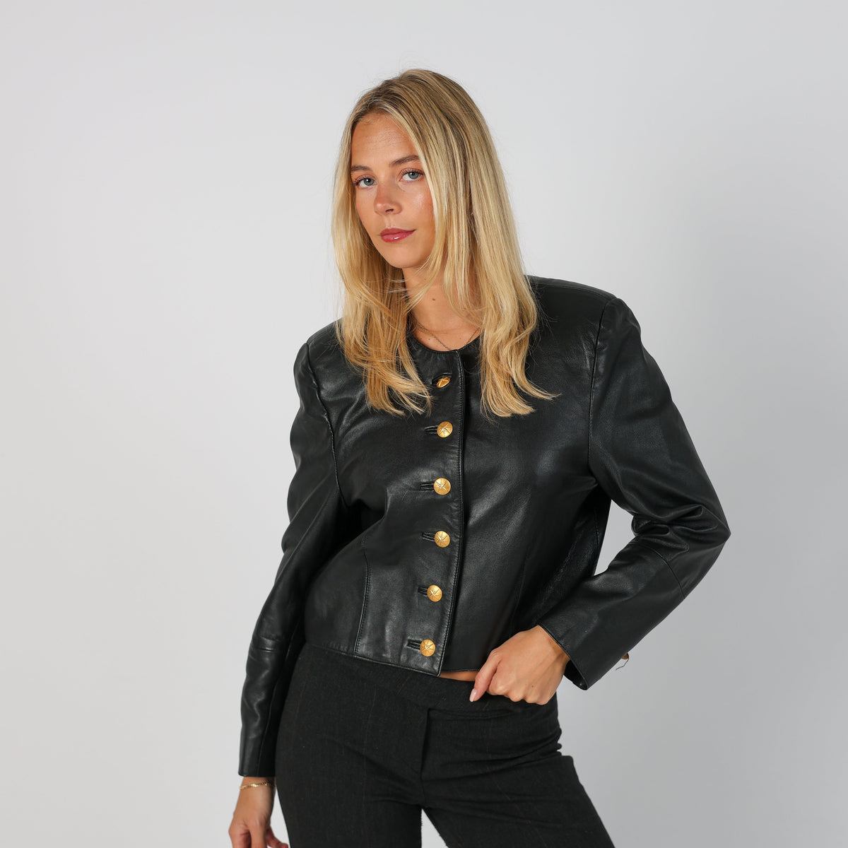 Black Y2K Fleur de Peau Leather Jacket (M)