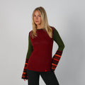 Burgundy Red Y2K Rifle Jeans Long Sleeve Top fine knit (S)