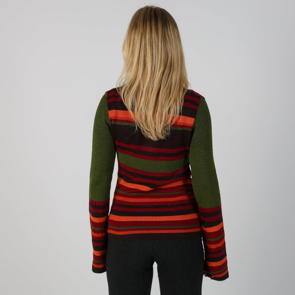 Burgundy Red Y2K Rifle Jeans Long Sleeve Top fine knit (S)