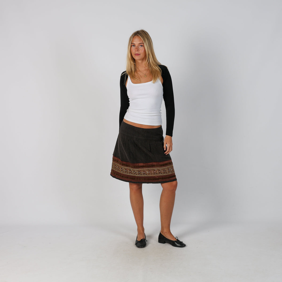 Brown Y2K FED Woven Midi Skirt (M)
